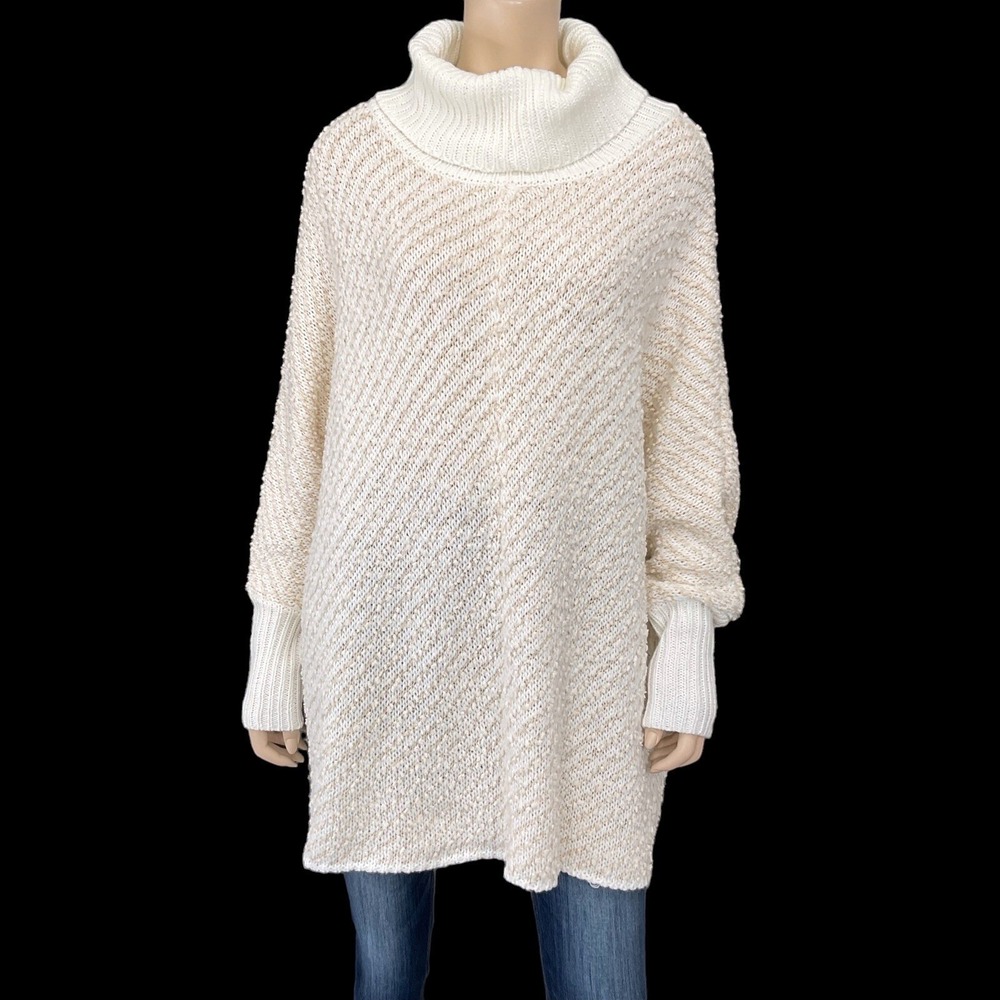 Moon & Madison Tunic Women Medium Ivory Stripe Cowl Oversized Chunky Sweater NWT